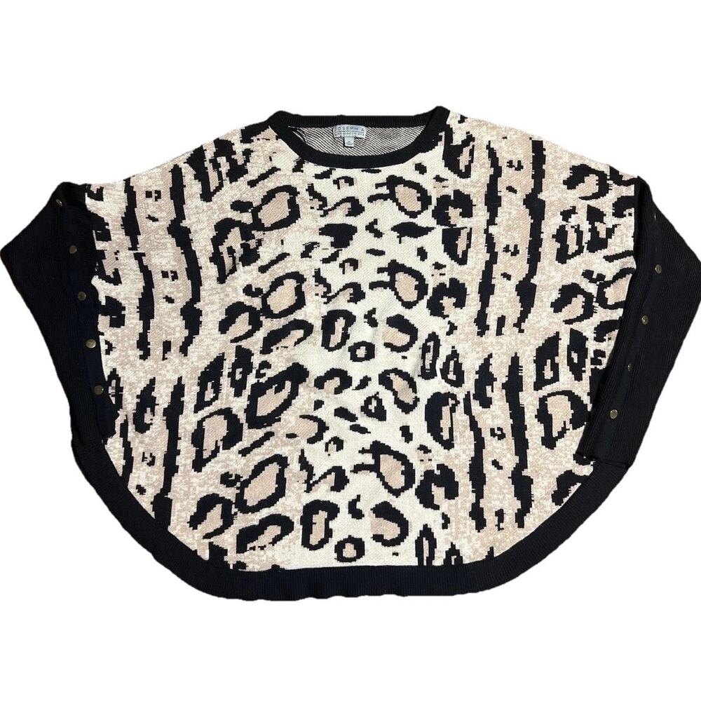 Joseph A Leopard Print Sweater Poncho Top XL Black Tan Animal Print Women’s